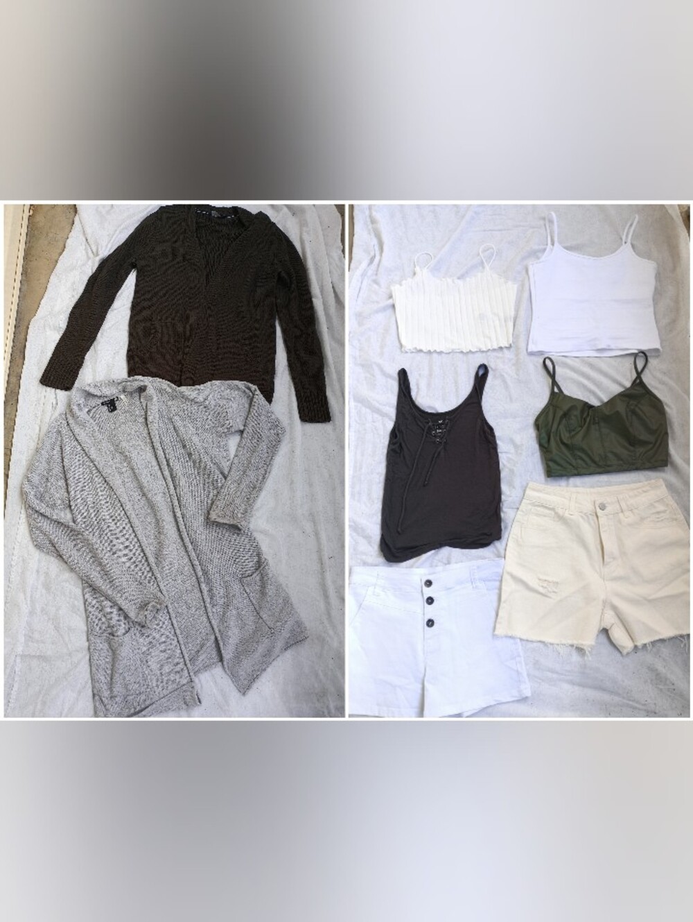 8 Piece Bundle Of Ladies Small To Med Crop Tops, Cardigans, Shorts